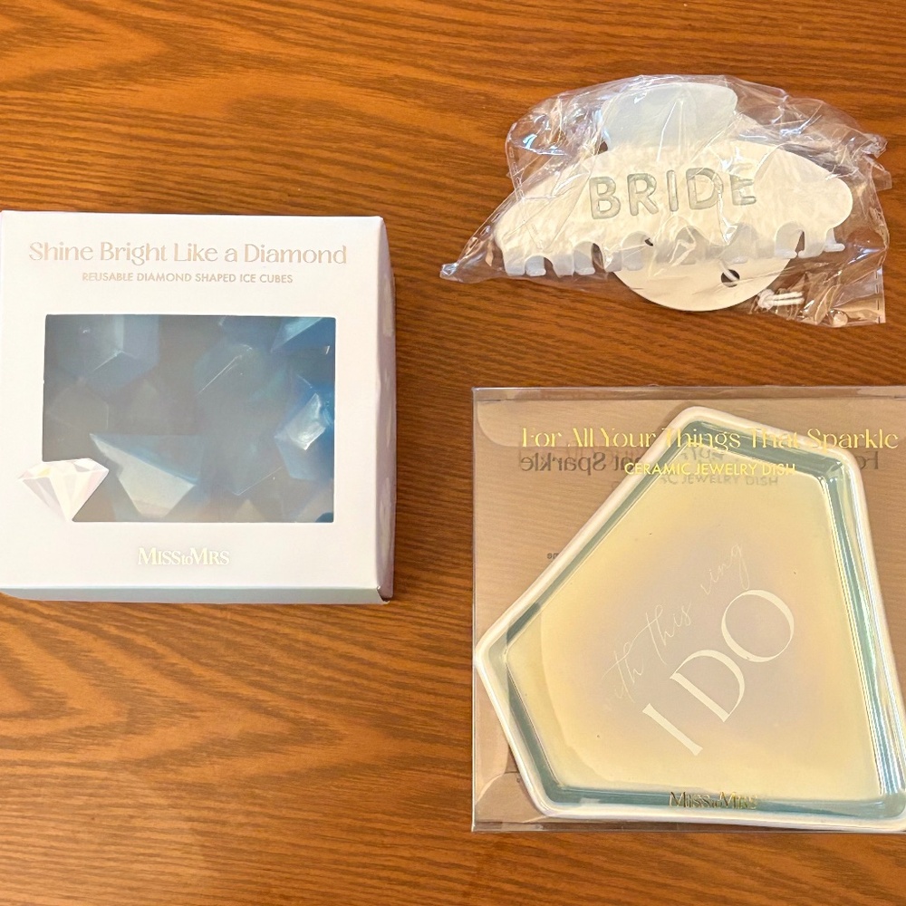Bridal Hair Tip, Ring Dish, and Diamond shape iced cubes